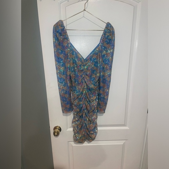 NEW! SAYLOR Lawren Multicolor Sequin Ruched Long Sleeve Mini Dress ✨Small NWT! - Picture 11 of 14